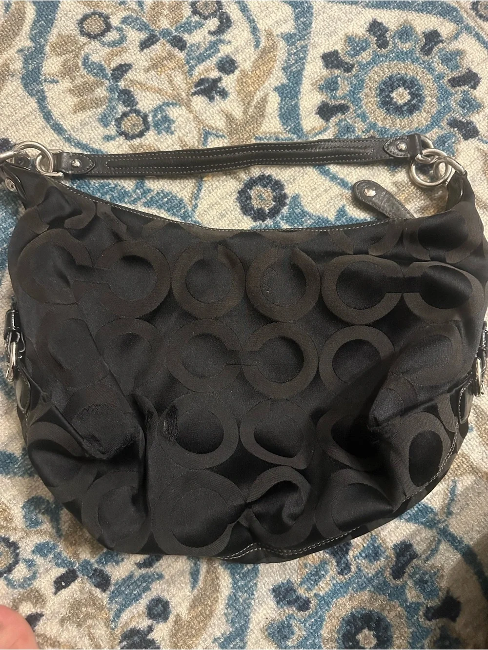 Coach Signature C Black Shoulder Bag – Purple Satin Interior